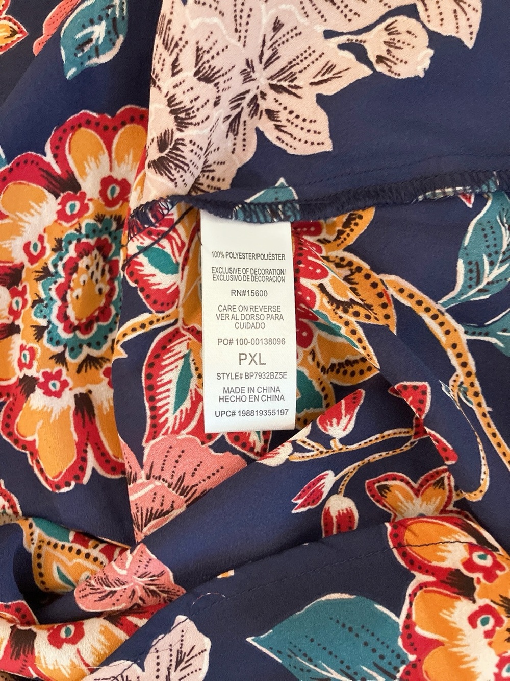 Democracy Floral Longsleeve Vneck Ruffle Peasant Blouse X-Large - Picture 8 of 12